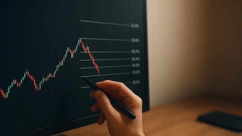 Price chart showing three different Fibonacci retracement swing selections on the same candles