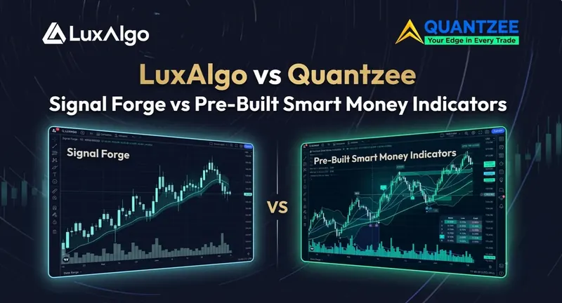 LuxAlgo Signal Forge vs Quantzee pre-built Smart Money indicators — side-by-side TradingView chart comparison