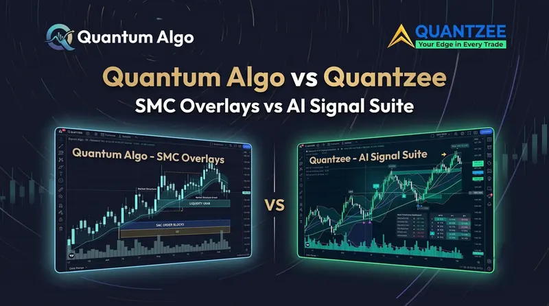 Quantum Algo alternative comparison: Quantum Algo SMC overlay chart beside the Quantzee AI signal suite on TradingView