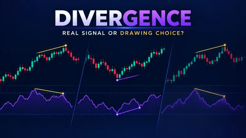 Three price charts with oscillator panels comparing regular, hidden and exaggerated divergence trading signals