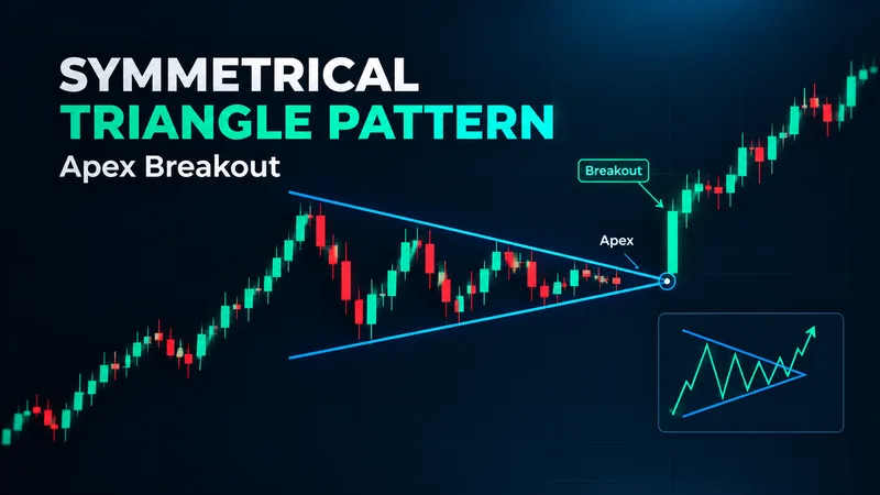 Symmetrical triangle pattern chart showing converging trendlines narrowing toward the apex breakout point
