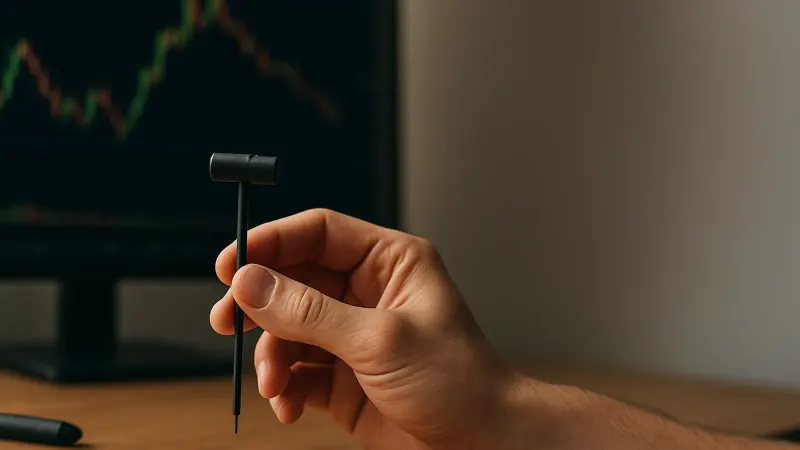 Candlestick chart highlighting a hammer formation followed by its confirmation bar