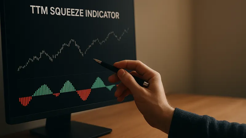Candlestick chart showing Bollinger Bands contracting inside Keltner Channels during a TTM Squeeze